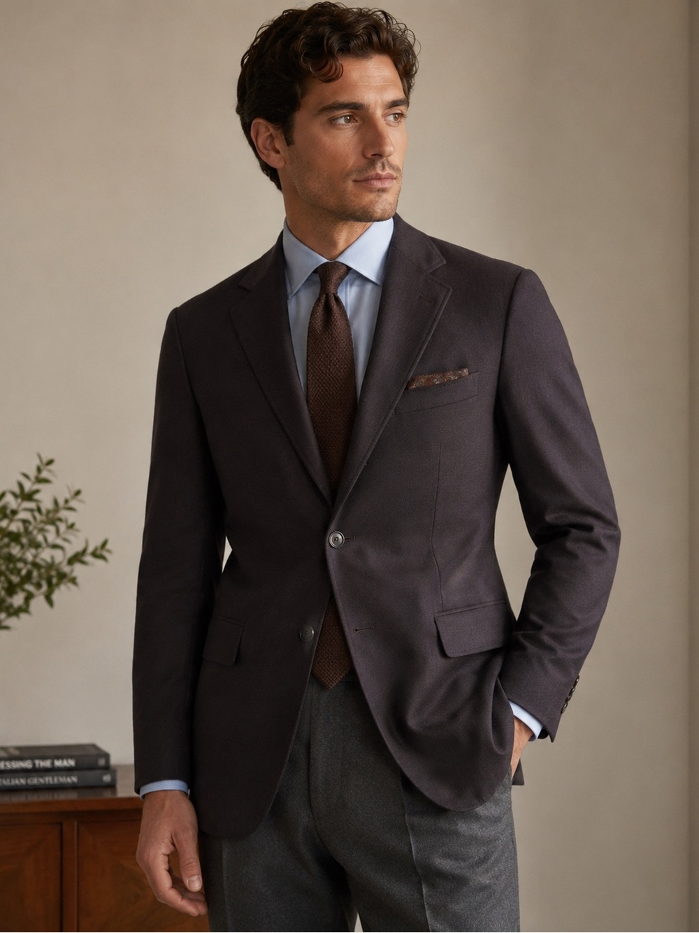 Scabal Soho Sports Coat Men's Dark Brown Burgandy Wool Old Money EU 52R